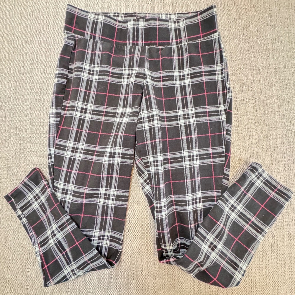 Torrid Black Pink White Plaid Leggings Size 00 Plus Size Cotton Spandex Tapered